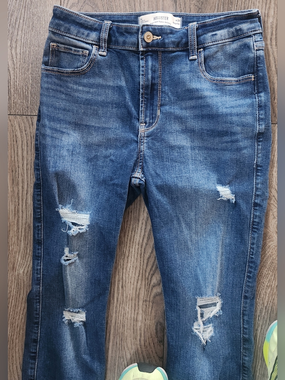 Hollister High-Rise Super Skinny W29 8R Ripped Dark Blue Jeans - Picture 2 of 6